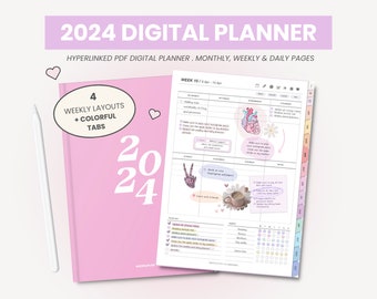 2024 Digital Planner | 2024 Portrait Planner | Daily & Weekly Planner | Hyperlinked Planner and Digital Stickers for Goodnotes by MADEtoPLAN