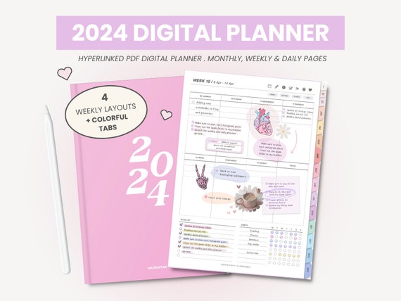 2024 Digital Planner 2024 Portrait Planner Daily & Weekly Planner  Hyperlinked Planner and Digital Stickers for Goodnotes by Madetoplan 