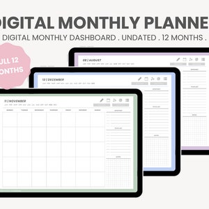 Monthly Planner Dashboard | Monthly Calendar | Month at a Glance | Digital Undated Monthly Planner Template for iPad Goodnotes by MADEtoPLAN