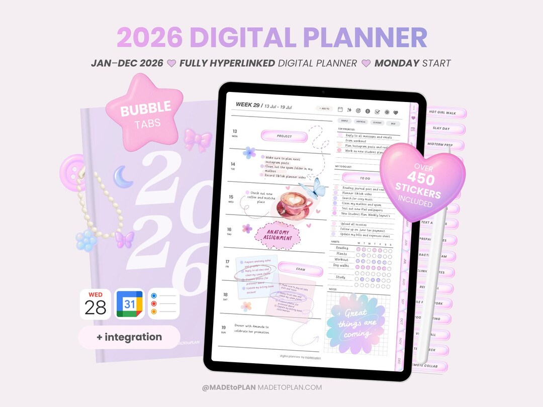 2026 Digital Planner | Bubble Glass Theme Planner | Portrait Weekly ...