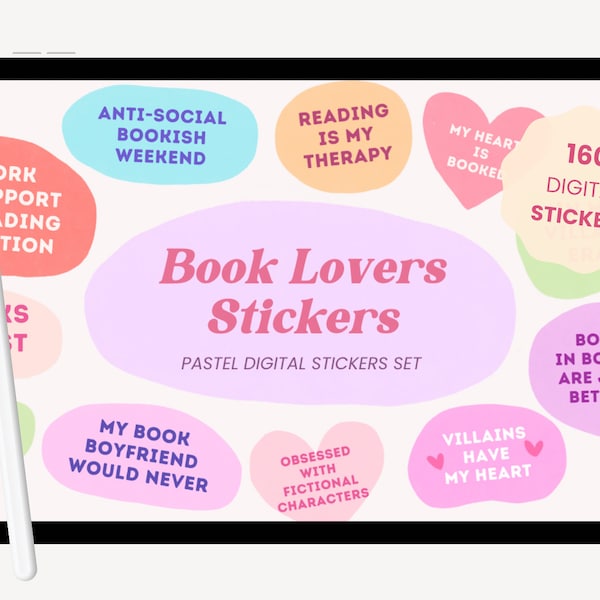 Book Lovers Digital Planner Stickers | Pastel PNG Digital Stickers | Digital Reading Journal Stickers for iPad Goodnotes by MADEtoPLAN