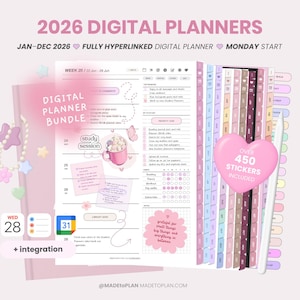 2026 Digitaler Planer | Verlinkt datiert monatlich wöchentlich tägliche Seiten Schüler Alltag Sticker iPad Goodnotes MADEtoPLAN