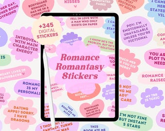 Romance & Romantasy Digital Stickers for Reading Journal | Pastel Bookish Stickers for GoodNotes | Cute Book Lover Stickers by MADEtoPLAN
