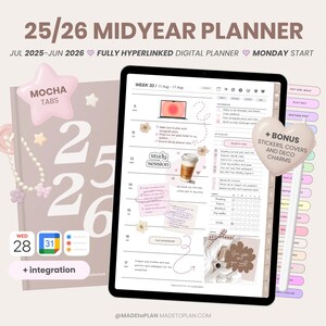 2025-2026 Portrait Mid Year Digital Planner | Hyperlinked Dated Monthly Weekly Daily Pages | Everyday Stickers iPad Goodnotes MADEtoPLAN