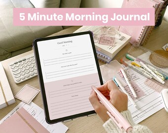 Diario matutino de 5 minutos Digital / Diario de gratitud digital / Diario de reflexión diaria / Planificador de diario de iPad para la notabilidad de Goodnotes