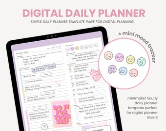 Minimalist Daily Digital Planner | Hourly Planner | Undated Daily Planner Printable | iPad Tablet Journal Template for Goodnotes, Notability