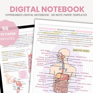 Cyfrowy notatnik portretowy | Cyfrowy notatnik do robienia notatek dla uczniów | Szablony cyfrowych notatek + notatki samoprzylepne iPad Goodnotes firmy MADEtoPLAN