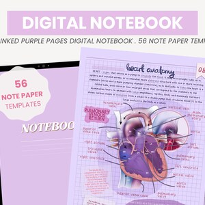 Portrait Digital Notebook | Purple Digital Note Paper Templates | Student Note Taking Digital Notepad iPad for Goodnotes by MADEtoPLAN