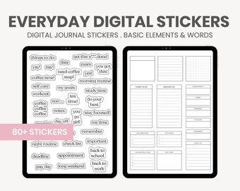 Adesivos digitais diários | Elementos Goodnotes | adesivo funcional digital | Etiquetas diárias para notas digitais | Adesivos de iPad para Goodnotes