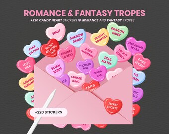 Romance Fantasy Tropes Candy Conversation Hearts Digital Stickers for Reading Journal | Book Lover Stickers for GoodNotes by MADEtoPLAN
