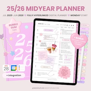 2025-2026 Portrait Mid Year Digital Planner | Hyperlinked Dated Monthly Weekly Daily Pages | Everyday Stickers iPad Goodnotes MADEtoPLAN