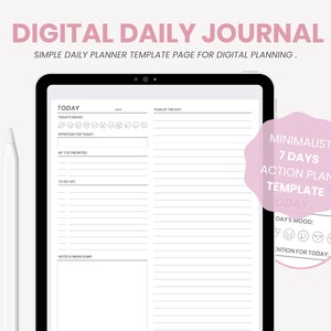 Minimalist Digital Journal | Undated Daily Planner | Minimalist Daily Journal Dashboard | iPad Tablet Template for Goodnotes, Notability