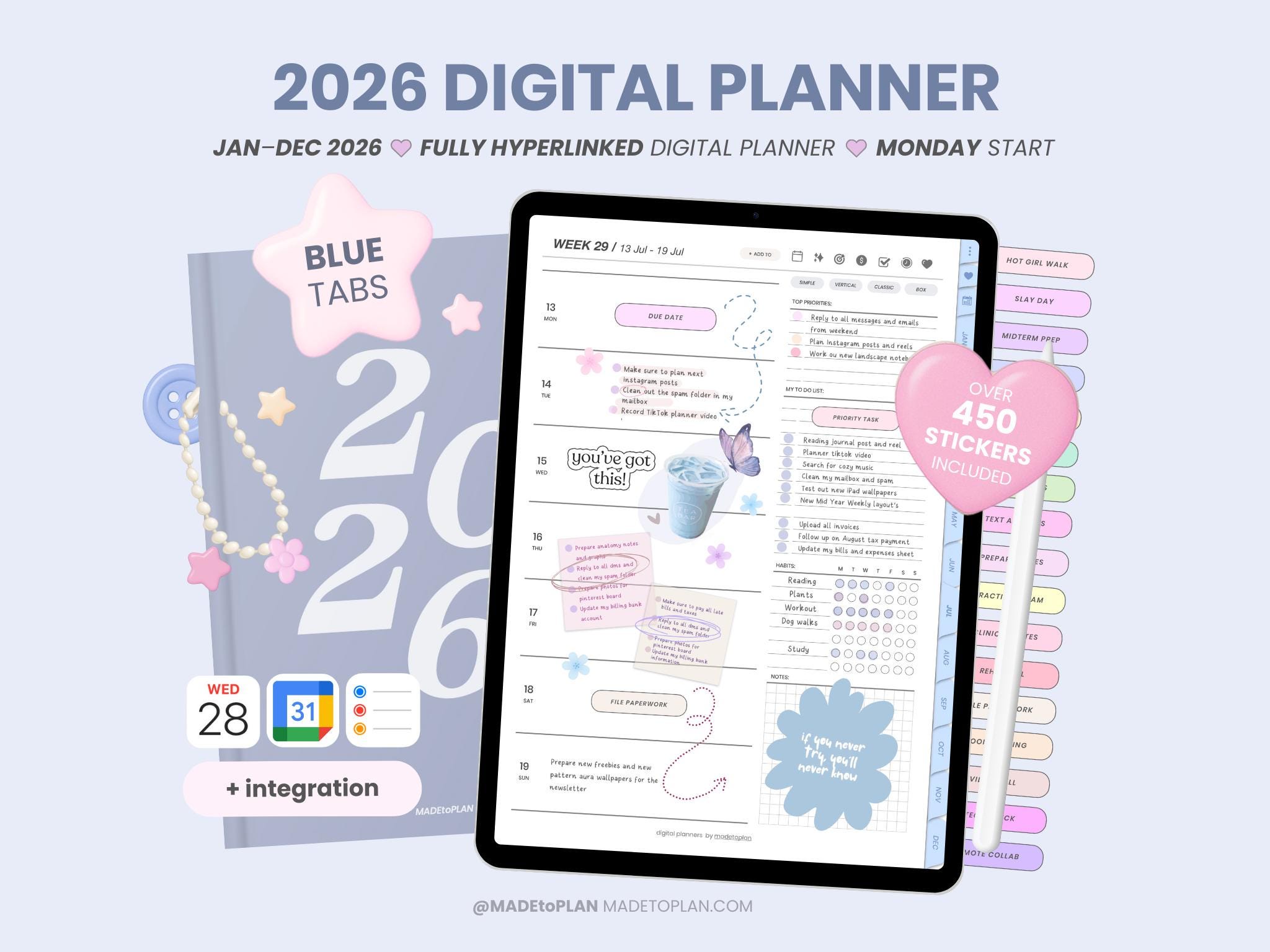 2026 Digital Planner | Portrait Weekly Planner | Dated Monthly Weekly ...