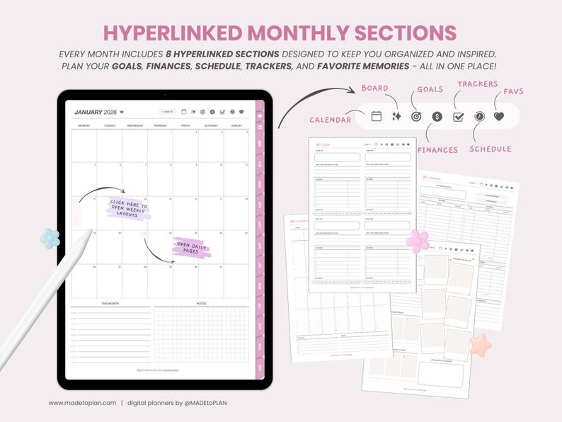2026 Digital Planner | Portrait Weekly Planner | Dated Monthly Weekly ...