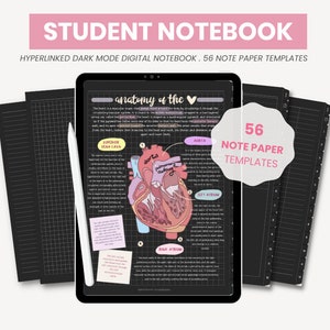 Cuaderno digital de retrato de estudiante con pestañas / Cuaderno digital / Papel de notas / Plantillas de papel digital de cuadrícula forrada para Goodnotes de MADEtoPLAN