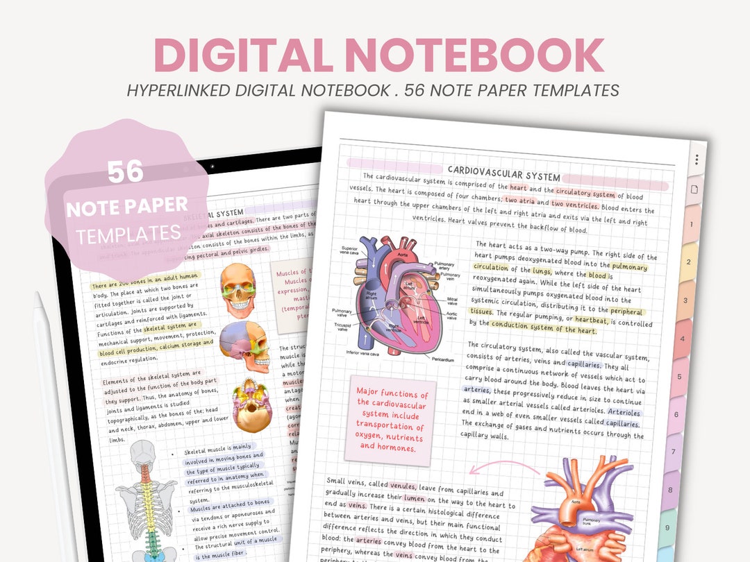 Digital Note Study Note Paper Digital Notebook | 12 Subject Digital Notebook for Students | Digital ...