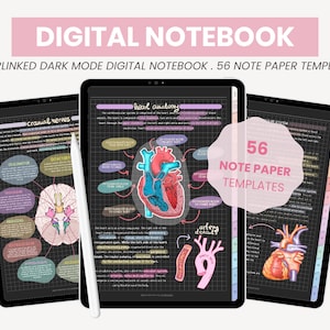 Quaderno digitale in modalità scura / Quaderno digitale con 12 soggetti per studenti / Modelli per prendere appunti digitali per iPad Goodnotes di MADEtoPLAN