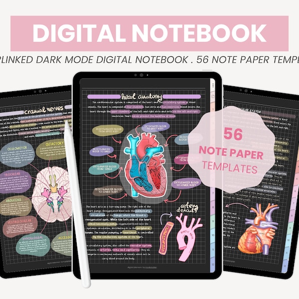 Dark Mode Digital Notebook | 12 Subject Digital Notebook for Students | Digital Note Taking Templates for iPad Goodnotes by MADEtoPLAN