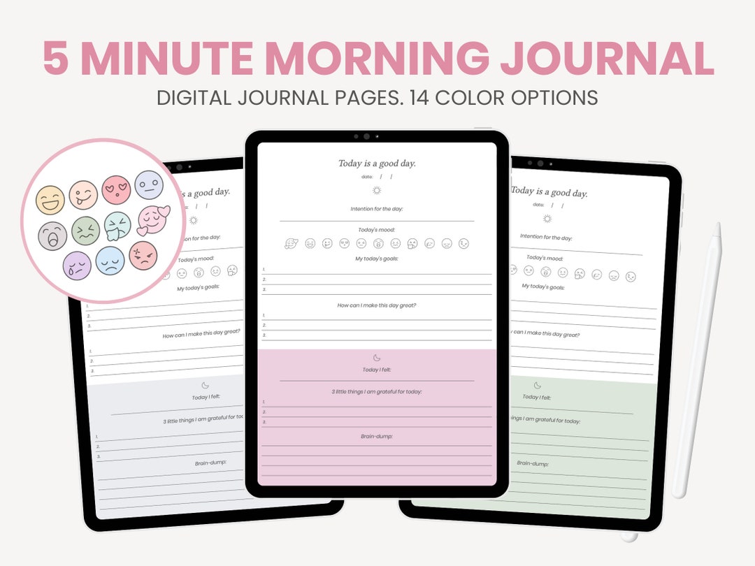 5 Minute Morning Journal Digital | Digital Gratitude Journal | Daily ...