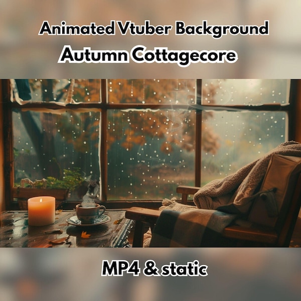 Cozy Autumn Rain Animated Vtuber Background: Hygge Candle Fireplace (Digital Download)