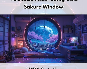 Arrière-plan animé Vtuber pour fenêtre Sakura : scène de flux de chambre anime néon confortable
