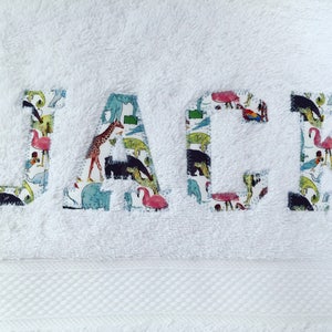 Personalised Bath Towel Custom made with Liberty Print. Baby Gift, Baby Shower, Bday/Wedding Gift, Applique, 100% Eqyptian Cotton 600grms