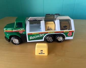 Vintage Nylint Steel Recycle Truck, 1993 Nr. 129, mit Mülleimern