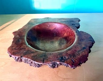 Cuenco de madera de cerezo tallado a mano, pieza única de estilo rústico para el hogar, 22 cm de ancho x 6,3 cm de alto, ideal para servir o decorar. Tallado por el artesano M. Purington.