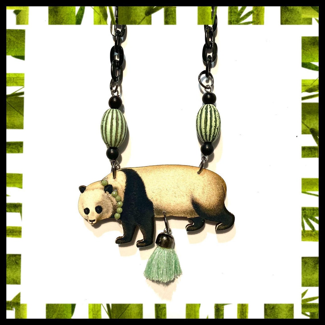 Collar de panda de madera Etsy