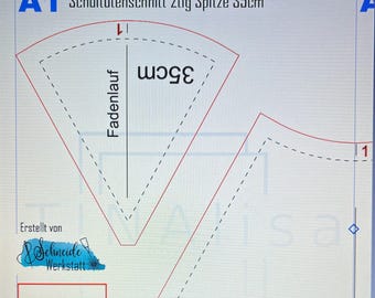 Sewing pattern for a 2-part school cone (PDF) – 35 cm – for cardboard cone Ø 11.5 cm – DIN A4 – suitable for beginners