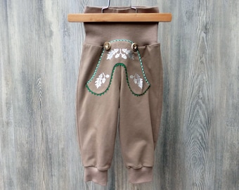 Pumphose im Lederhosenstyle, braune Trachtenhose, Hose mit Latz