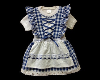 Babydirndl blaukariert,  bayerische Hochzeit, Kleid für Trachtenfest, Oktoberfest mit Baby, Taufdirndl, Babyoutfit Bayern,