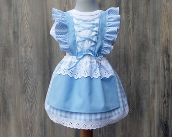 Baby‘s first dirndl, baby dirndl, light blue checkered christening robe, christening in Bavaria, baby body in the national costume style