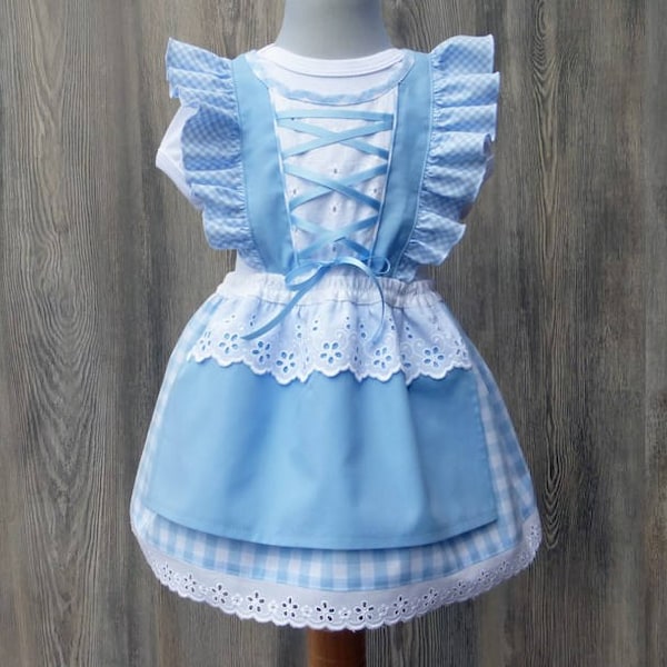 Baby‘s first dirndl, baby dirndl, light blue checkered christening robe, christening in Bavaria, baby body in the national costume style