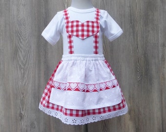 Rot-weißes Babydirndl, kariertes Taufkleid, Taufe in Bayern, Babybody im Trachtenstil, Dirnd fürs Oktoberfest