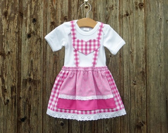 Pink-weißes Babydirndl, kariertes Taufkleid, Taufe in Bayern, Babybody im Trachtenstil, Dirndl fürs Kind, Kleid fürs Oktoberfest, Tracht