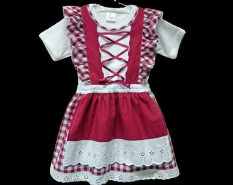 Baby dirndl dark red checkered, Bavarian wedding, dress for traditional costume festival, Oktoberfest with baby, bridesmaid, christening dirndl