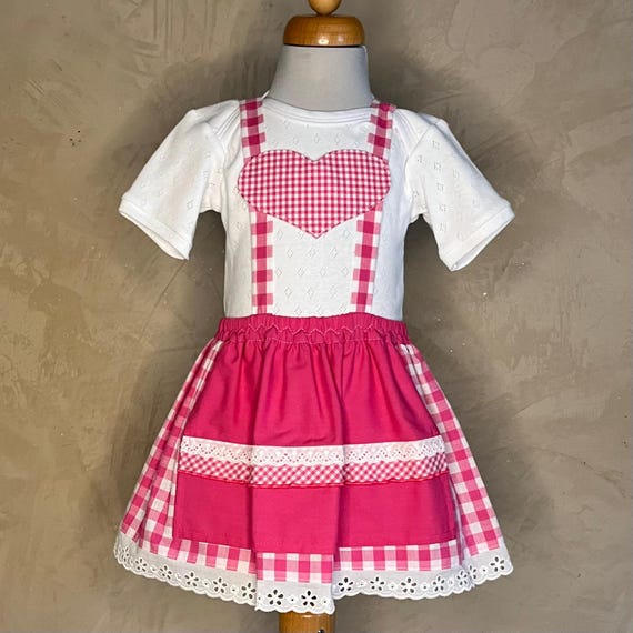 Pink-weißes Babydirndl, kariertes Taufkleid, Taufe in Bayern, Babybody im Trachtenstil, Dirndl fürs Kind, Kleid fürs Oktoberfest, Tracht