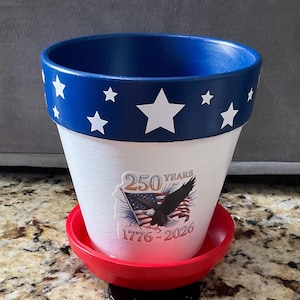 5 inch clay pot decorated to celebrate USA 250th anniversary
