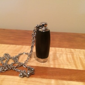 African Gabon Ebony & Stainless Steel Hand Turned Cremation Jewelry Necklace For Ashes
