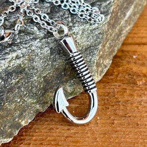 Stainless Steel Fish Hook Cremation Urn Necklace | Memorial Ash Pendant