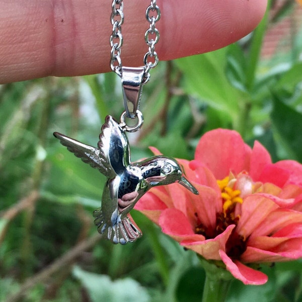 Hummingbird Solid Silver Stainless Steel Cremation Pendant | Cremation Jewelry | Ashes Necklace | Urn Jewelry |  Necklace For Ashes | 8713