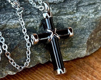 Stainless Steel & Black Enamel Cross Cremation Pendant