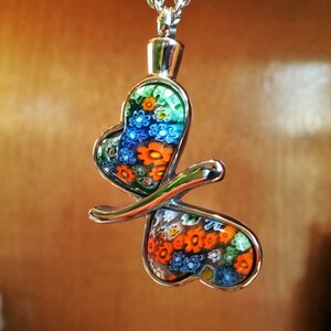 Butterfly Cremation Jewelry Silver Stainless Steel & Millefiori Cremation Pendant Necklace For Ashes Urn Necklace Ashes Necklace 8117 image 4