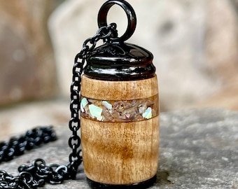 Myrtle Wood Cremation Jewelry: Abalone Keepsake Urn Necklace