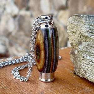 Mountain Camo Minimalist Cremation Jewelry For Men Laminate Wood & Stainless Steel Cremation Pendant | Ashes Necklace | Urn Necklace