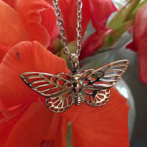 Silver Butterfly Cremation Pendant | Cremation Jewelry | Ashes Necklace | Urn Necklace | Necklace For Ashes | Keepsake Urn