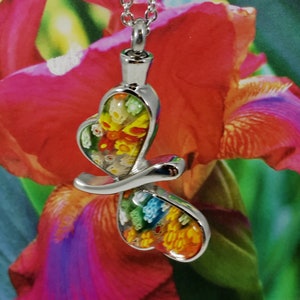 Butterfly Cremation Jewelry Silver Stainless Steel & Millefiori Cremation Pendant Necklace For Ashes Urn Necklace Ashes Necklace 8117 image 2