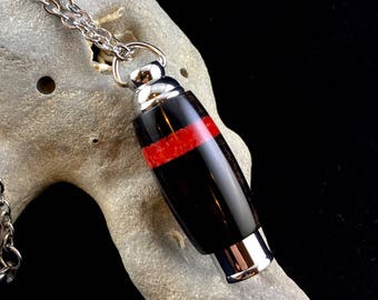 Custom Cremation Jewelry Stainless Steel & Gabon Ebony With Faux Red Coral Inlay Ashes Pendant | Urn Necklace | Urn Jewelry