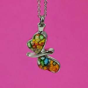 Butterfly Cremation Jewelry Silver Stainless Steel & Millefiori Cremation Pendant Necklace For Ashes Urn Necklace Ashes Necklace 8117 image 3